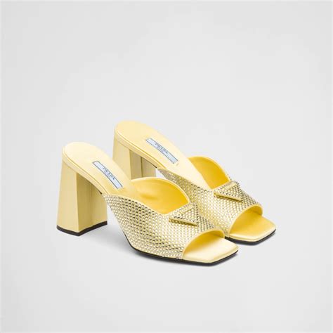 yellow prada crystal sandals|Pineapple Yellow Satin slides with crystals .